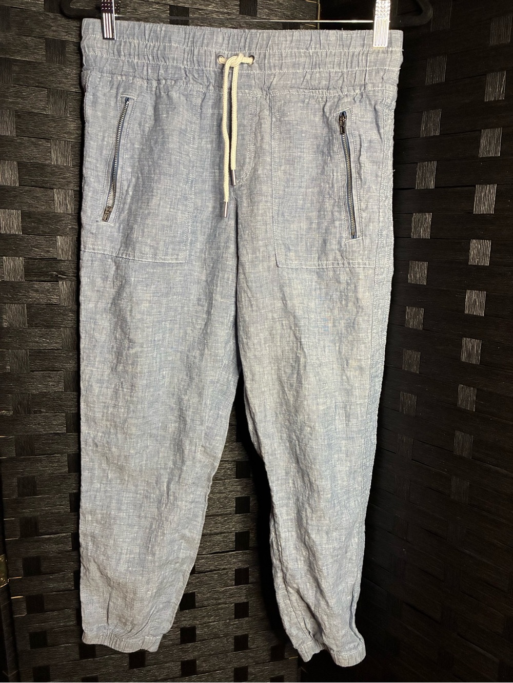Athleta Light Blue Drawstring Linen-Blend Jogger Pants